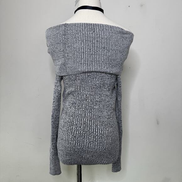 Vintage Y2K Gray Off The Shoulder Ribbed Knit Whimsigoth Top Indie Scene M - Picture 6 of 8
